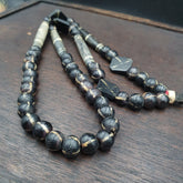 Asian Burmese Old Pumtek petrified Wood  beads Long necklace rare pattern